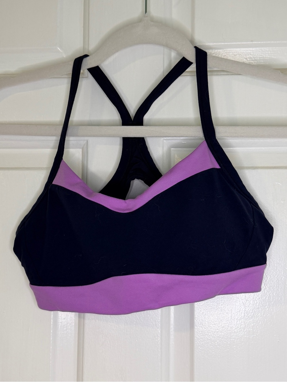 Athleta Sports Bra Small Black Purple Racerback Colorblock Workout